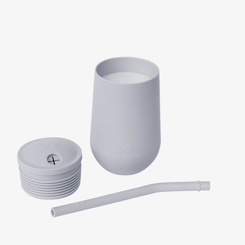 Happy Cup and Straw in Pewter / Silicone Cup with Lid and Straw for Toddlers by ezpz #color_pewter / Happy Cup + Straw System for Toddlers – Sip Smart, Grow Strong by ezpz