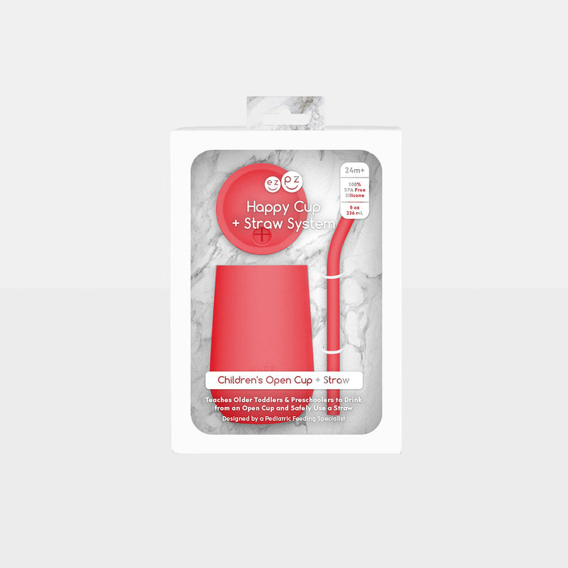 Happy Cup and Straw in Coral / Silicone Cup with Lid and Straw for Toddlers by ezpz #color_coral / Happy Cup + Straw System for Toddlers – Sip Smart, Grow Strong by ezpz