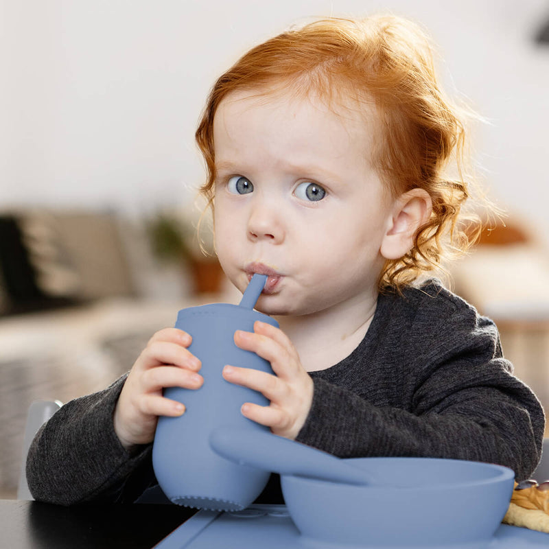 Happy Cup and Straw in Indigo / Silicone Cup with Lid and Straw for Toddlers by ezpz #color_indigo / Happy Cup + Straw System for Toddlers – Sip Smart, Grow Strong by ezpz