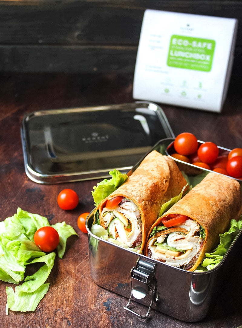 Stainless Steel Eco Lunch Box, Leak Proof, 1 Tier with 1 Mini Sauce Container, XL 70 Oz or 2100 ml freeshipping - ecozoi