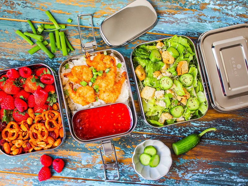 Eco Lunch Box, Leak Proof, 3 Layer Stainless Steel Lunch Box with 1 Mini Sauce Container, 70 Oz or 2100 ml freeshipping - ecozoi