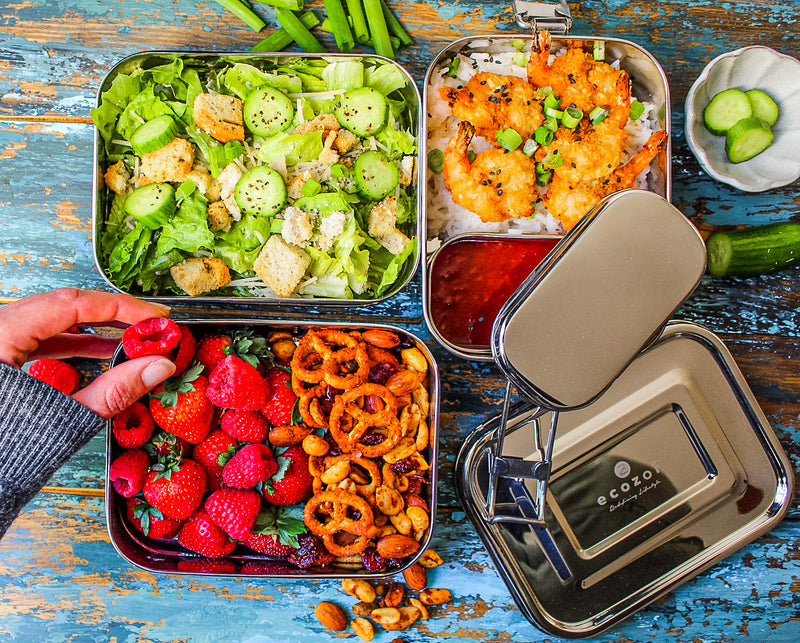 Stainless Steel Eco Lunch Box, Leak Proof, 3 Tier with 1 Mini Sauce Container, 70 Oz or 2100 ml freeshipping - ecozoi