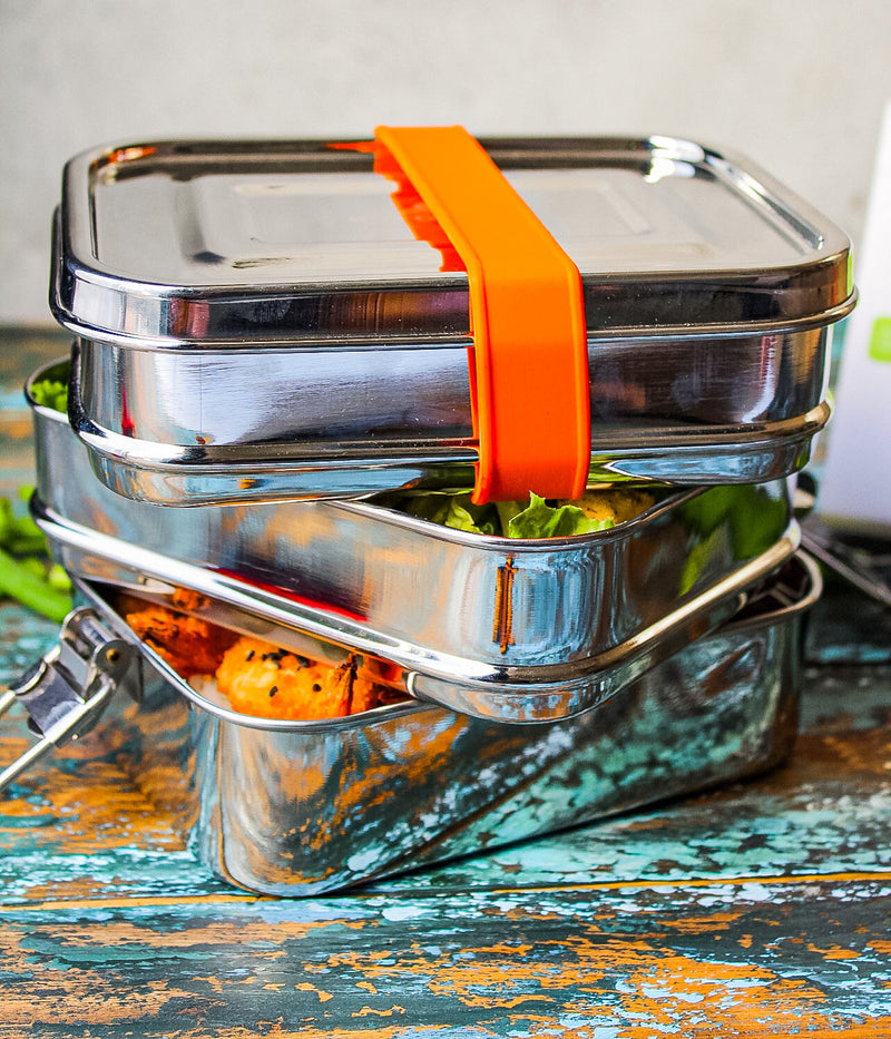 Stainless Steel Eco Lunch Box, Leak Proof, 3 Tier with 1 Mini Sauce Container, 70 Oz or 2100 ml freeshipping - ecozoi