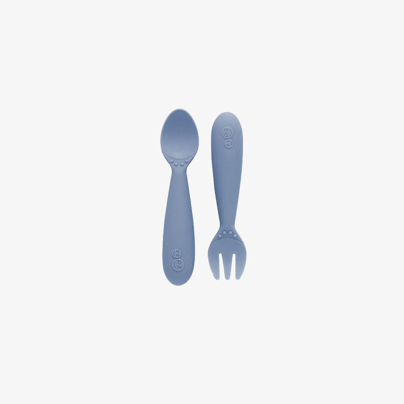 Mini Utensils in Indigo by ezpz / Sensory Silicone Fork & Spoon for Toddlers #color_indigo
