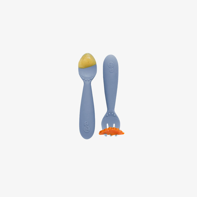 Mini Utensils in Indigo by ezpz / Sensory Silicone Fork & Spoon for Toddlers #color_indigo