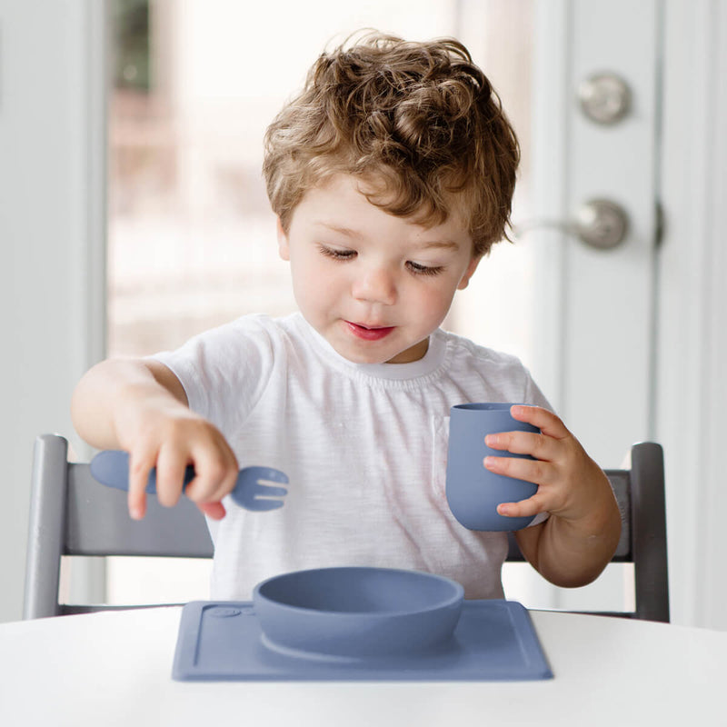 Mini Utensils in Indigo by ezpz / Sensory Silicone Fork & Spoon for Toddlers #color_indigo