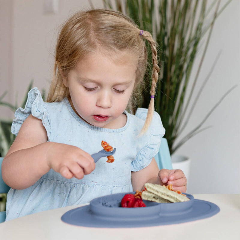 Mini Utensils in Indigo by ezpz / Sensory Silicone Fork & Spoon for Toddlers #color_indigo