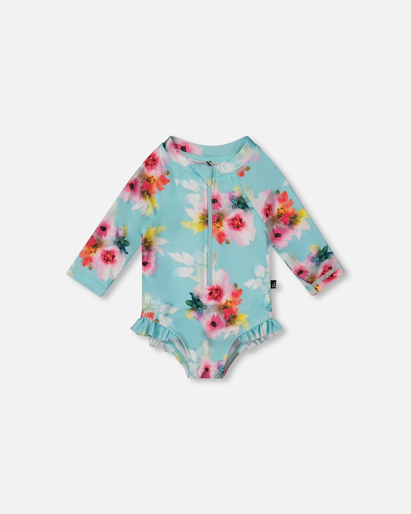 Kids Rashguard Swimsuit – Turquoise Floral UPF 50+ by Deux par Deux