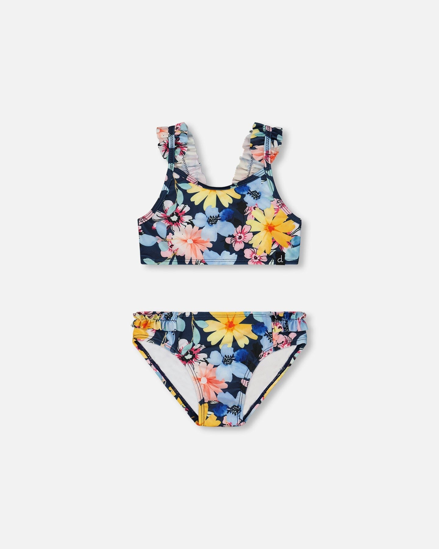 Kids Two-Piece Swimsuit – Navy, Yellow & Pink Floral by Deux par Deux