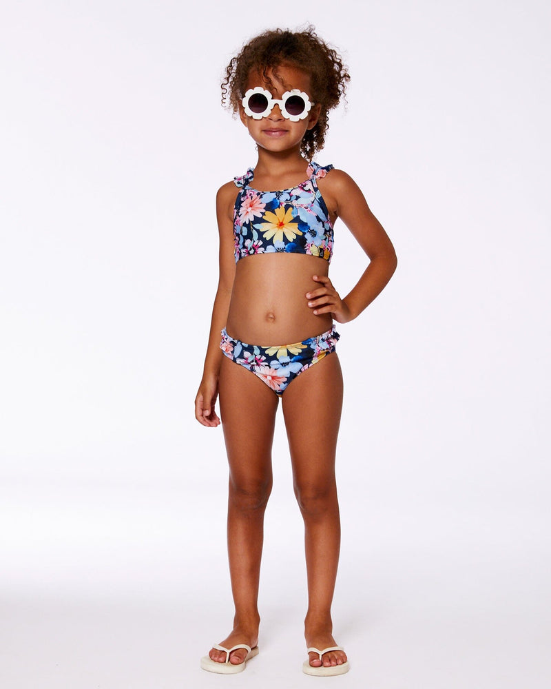 Kids Two-Piece Swimsuit – Navy, Yellow & Pink Floral by Deux par Deux