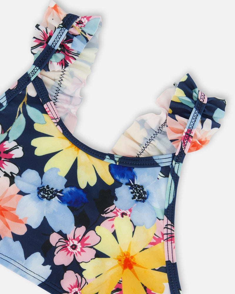 Kids Two-Piece Swimsuit – Navy, Yellow & Pink Floral by Deux par Deux