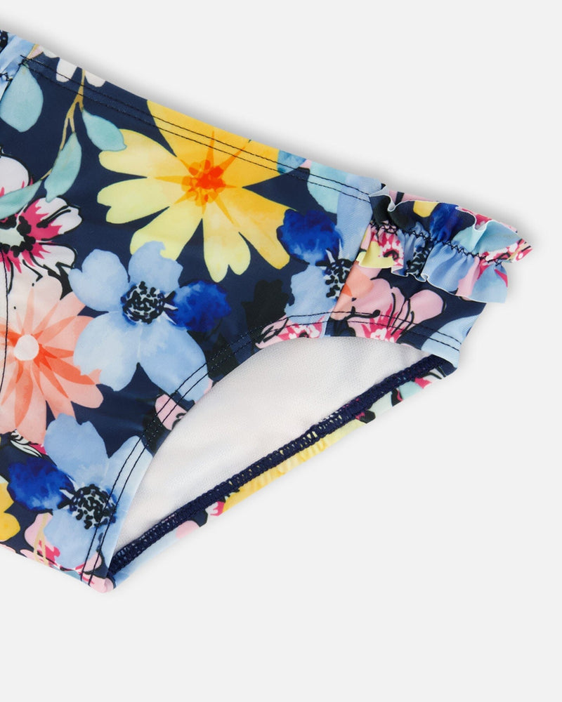 Kids Two-Piece Swimsuit – Navy, Yellow & Pink Floral by Deux par Deux