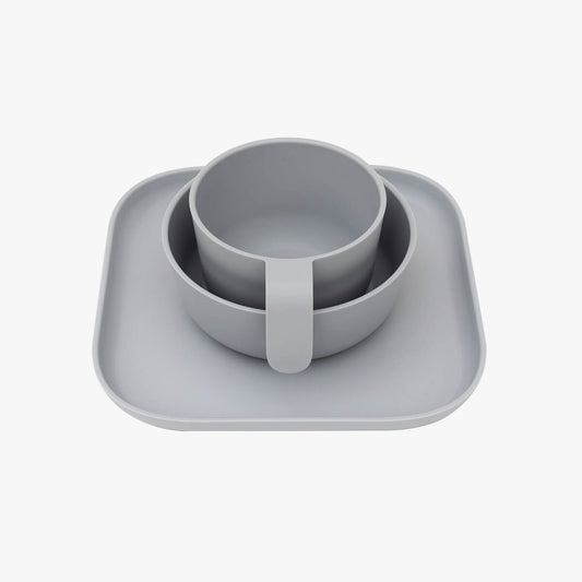 Mealtime Set in Pewter / ezpz Basics for Big Kids / Plates and Bowls #color_pewter / Mealtime Set – Durable, Stylish Tableware for Kids 5+ by ezpz