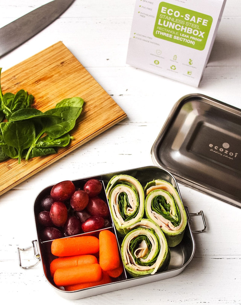 3 Compartment Lunch Box Steel - Stainless Steel Eco Lunch Box, Leak Proof, , 35 Oz or 1000 ml freeshipping - ecozoi