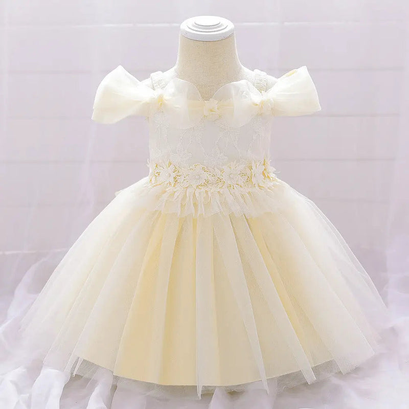Newborn Baby Girl Birthday Baptism Dress One Shoulder Puff Sleeves Princess Dress, MyKids-USA®, Baby & Toddler Dresses, MyKids-USA - - - - - - -