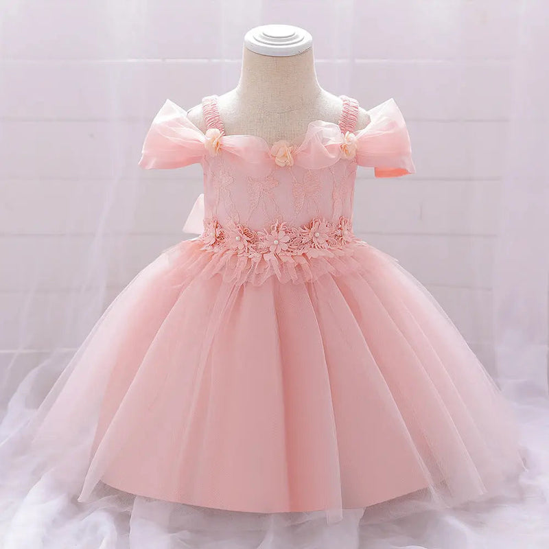 Newborn Baby Girl Birthday Baptism Dress One Shoulder Puff Sleeves Princess Dress, MyKids-USA®, Baby & Toddler Dresses, MyKids-USA - - - - - - -
