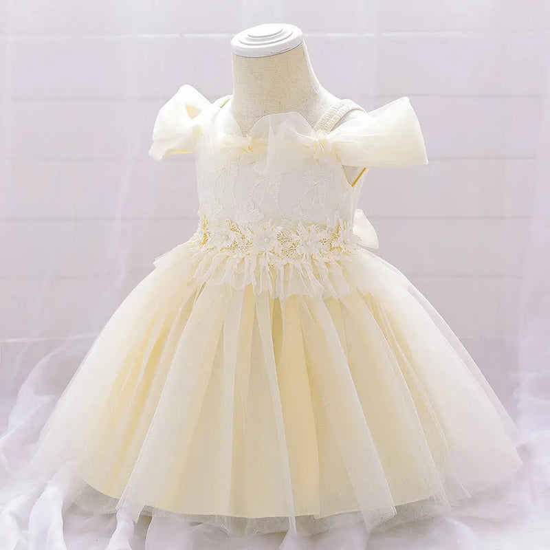 Newborn Baby Girl Birthday Baptism Dress One Shoulder Puff Sleeves Princess Dress, MyKids-USA®, Baby & Toddler Dresses, MyKids-USA - Size/Age - 73 (6-9M) - Color - Apricot - - - JM2206172232