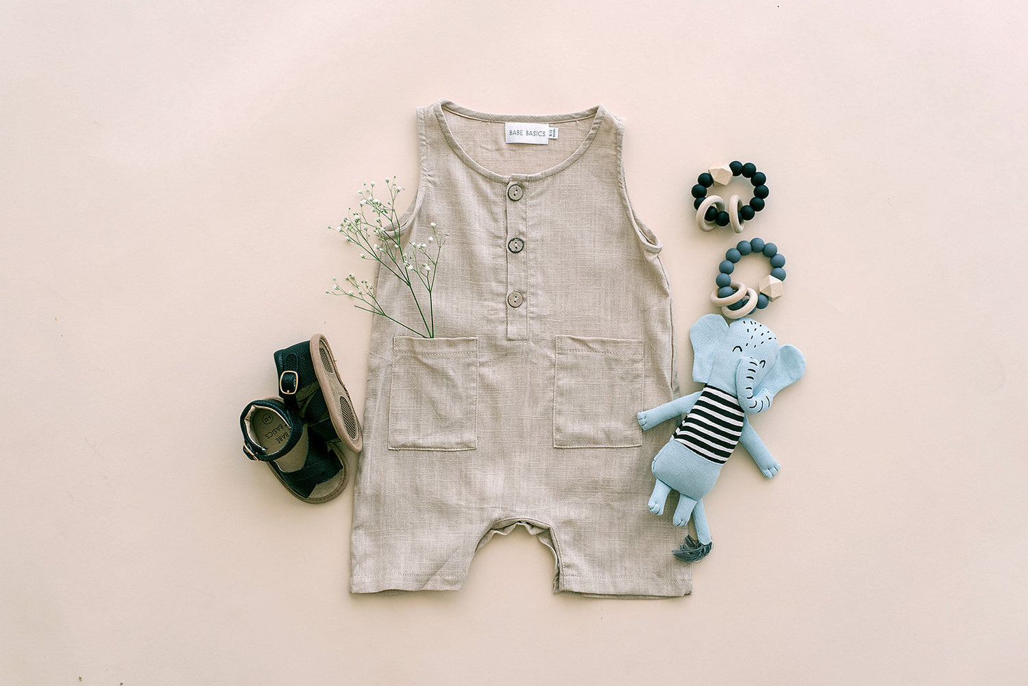 Oatmeal Linen Baby Romper – Breathable & Non-Toxic by Babe Basics