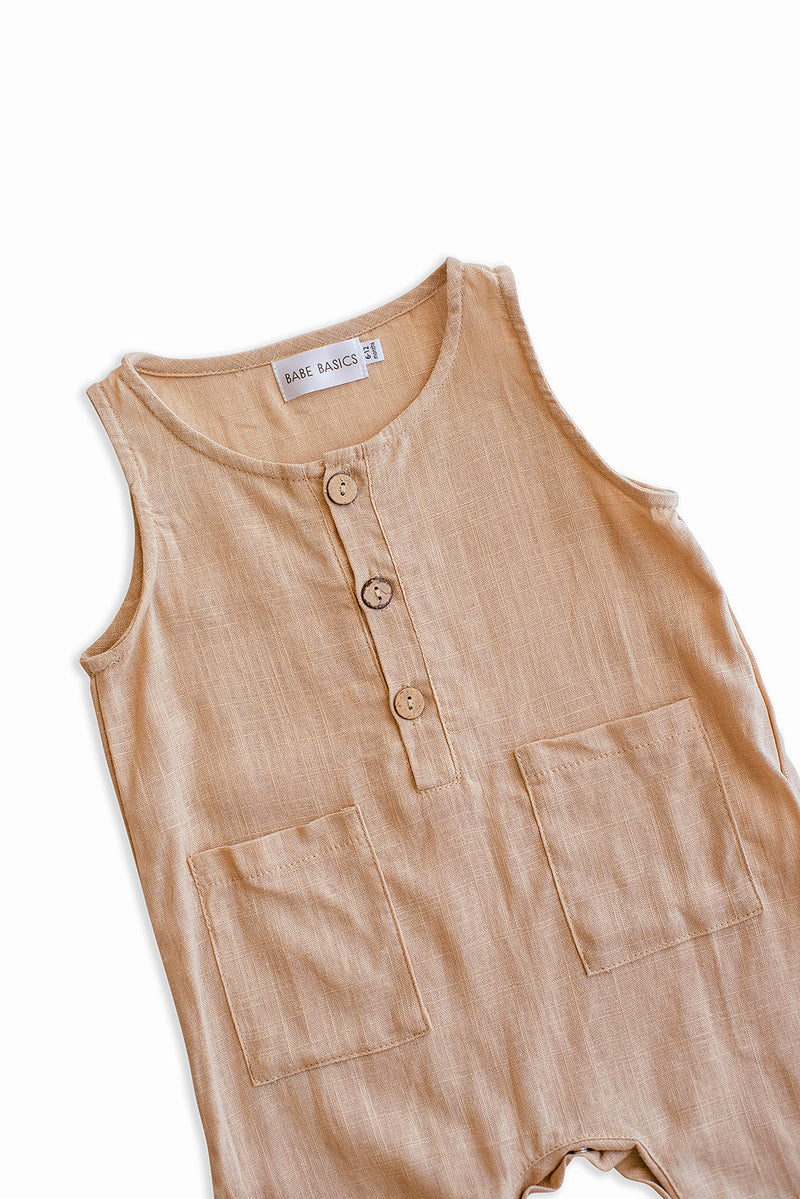 Oatmeal Linen Baby Romper – Breathable & Non-Toxic by Babe Basics