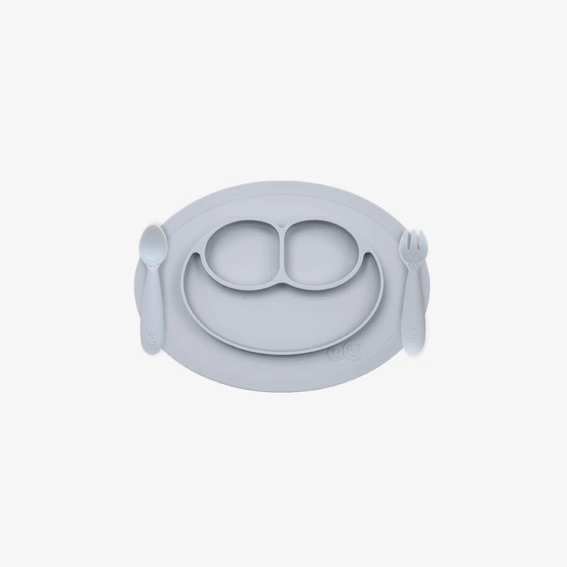 Mini Feeding Set in Pewter by ezpz / Silicone Plate, Fork & Spoon for Toddlers #color_pewter