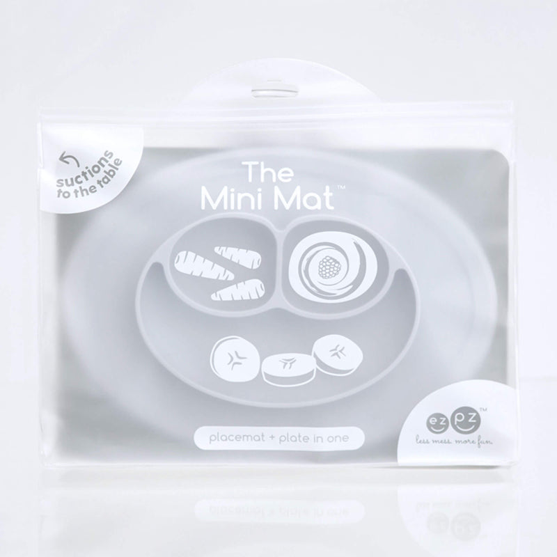 The Mini Mat in Pewter by ezpz / Self-Suctioning Silicone Plate + Placemat #color_pewter