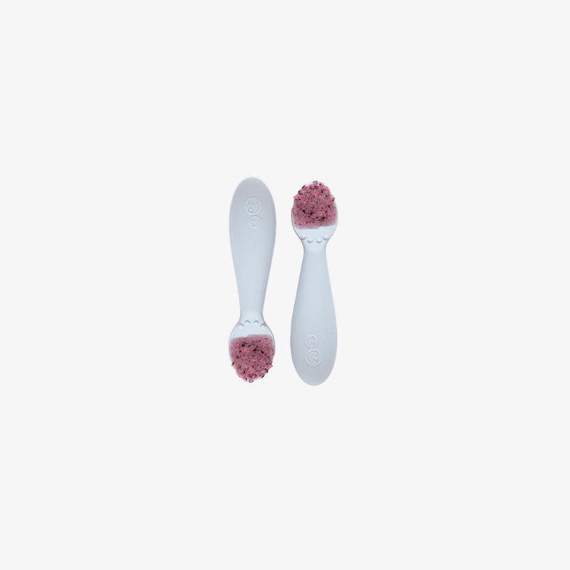 The Tiny Spoon in Pewter by ezpz / Small, Sensory Silicone Spoon for Babies #color_pewter / Pewter Sage Baby-Led™ Tiny Spoons – First Feeding Spoons for Independent Littles