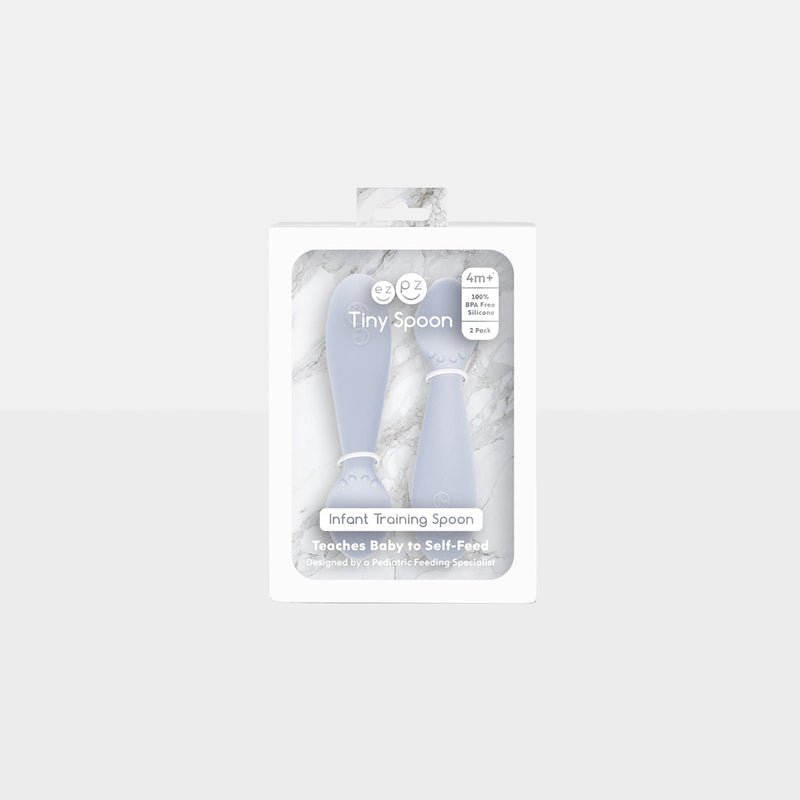 The Tiny Spoon in Pewter by ezpz / Small, Sensory Silicone Spoon for Babies #color_pewter / Pewter Sage Baby-Led™ Tiny Spoons – First Feeding Spoons for Independent Littles