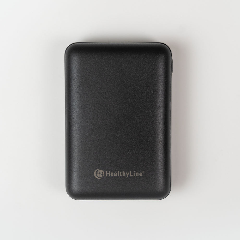 10-000 mAh power bank by Healthyline, providing 4+ hours of continuous heat and quick 4-hour charging