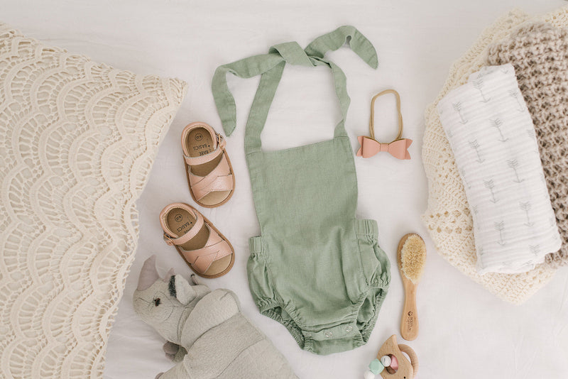 Sage Halter Baby Romper – Breezy, Non-Toxic Style for 6–24M by Babe Basics