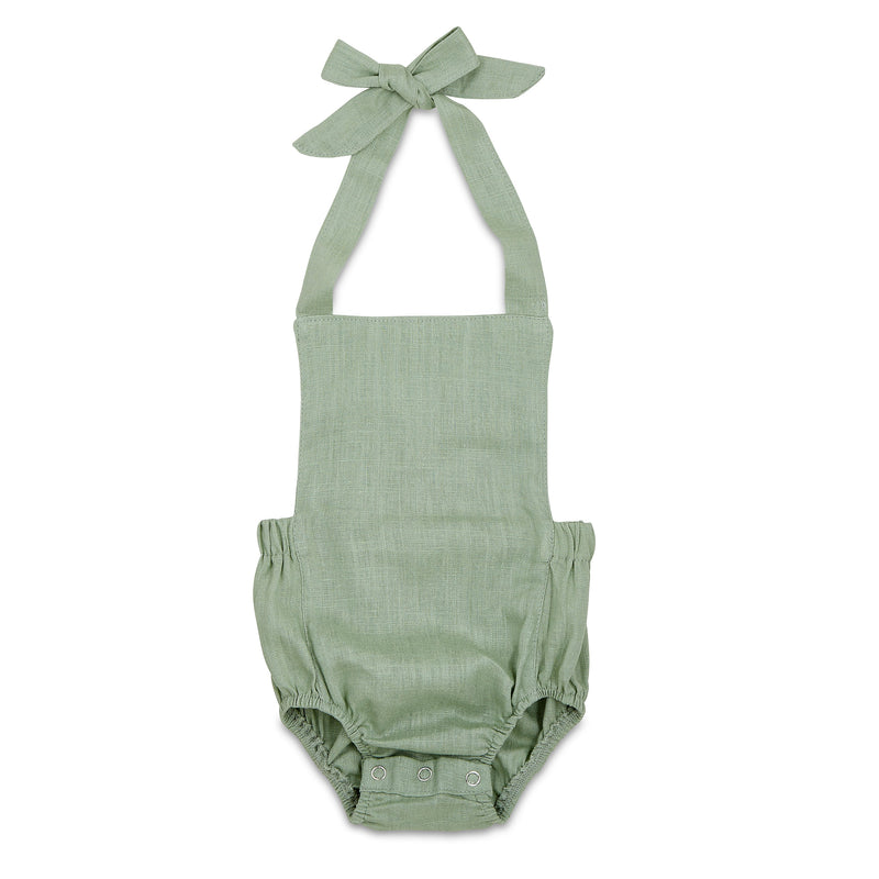 Sage Halter Baby Romper – Breezy, Non-Toxic Style for 6–24M by Babe Basics