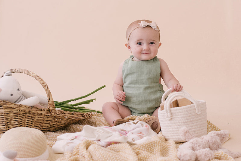Sage Halter Baby Romper – Breezy, Non-Toxic Style for 6–24M by Babe Basics