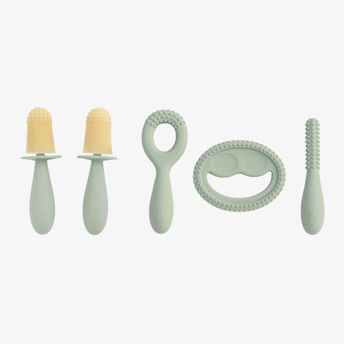 Pre-feeding set by ezpz in sage green includes the tiny pops and oral development tools (silicone teethers)#color_sage / Pre-Feeding Set – Build Baby’s First Skills for Babies & Toddlers by ezpz