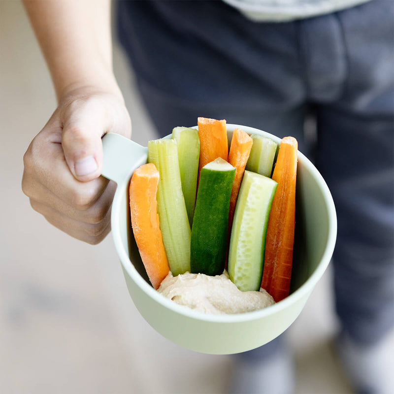 Snack Bowl in Sage / ezpz Basics Line / Bowl with Handle and Lid for Kids #color_sage