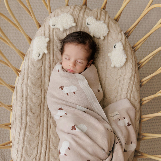 Sheep Knit Baby Blanket – Cozy Cotton for Snuggly Days by Bleu La La
