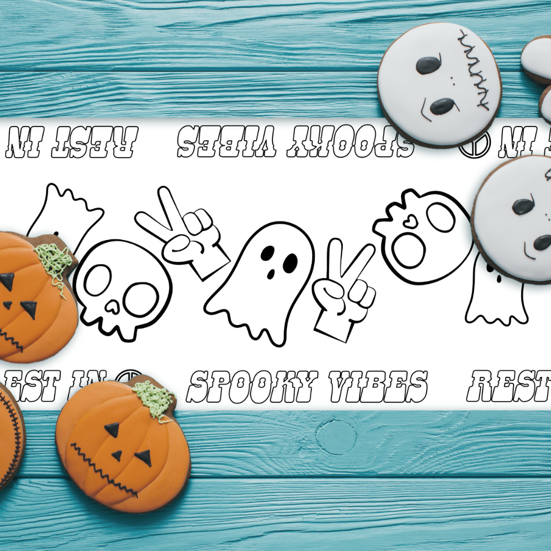 Spooky Season Halloween Party coloring roll table runner Activity bundle Let's go Ghouls Halloween Trick or Three Birthday Celebration Spooky One