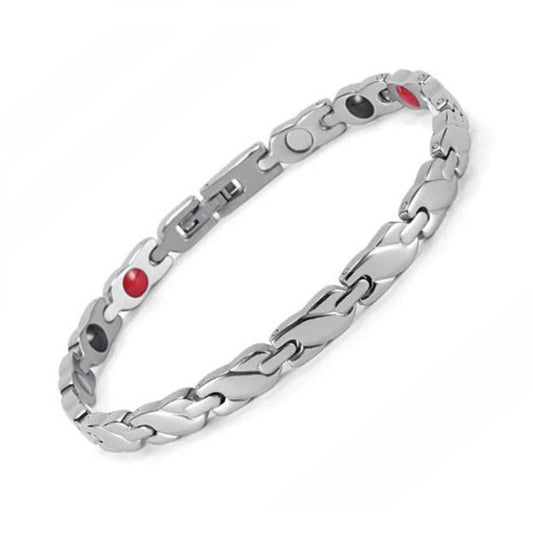 Stainless-Steel-Lady’s-Magnetic-Power-Bracelet-4-in-1-Energy-Magnets-NegativeIons-FIR-Germanium-Model-B0035S-4-215-Silver-color