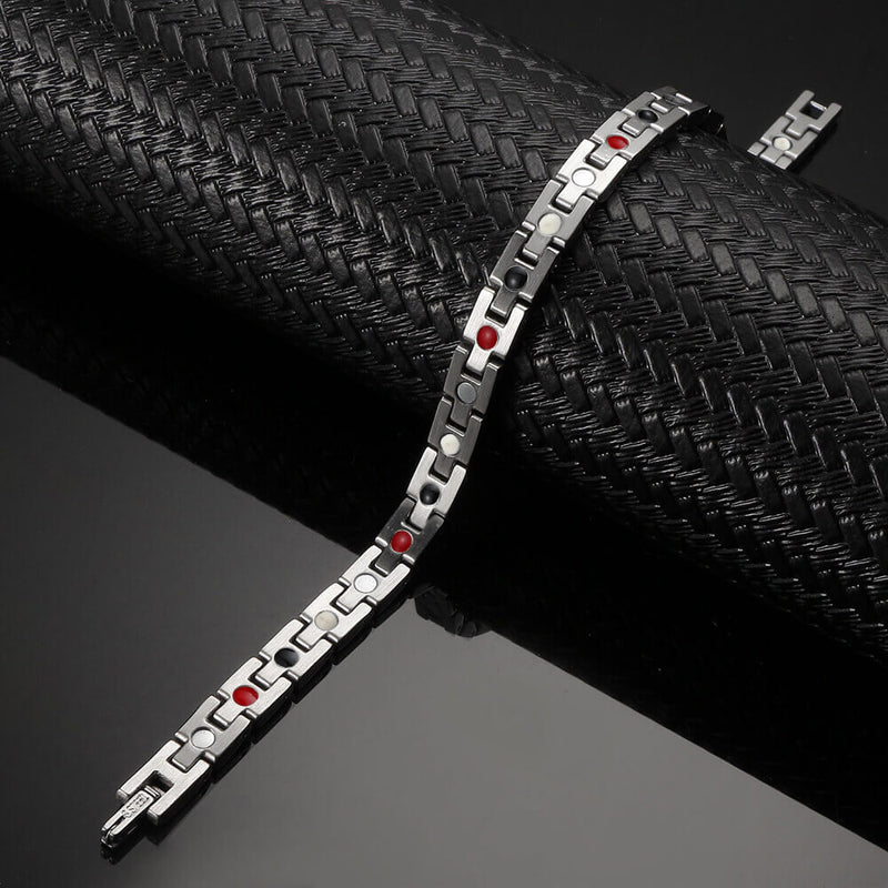 Stainless Steel Energy Bracelet 4-in-1, Silver color, Model B0035S-4-215 for positive energy and style