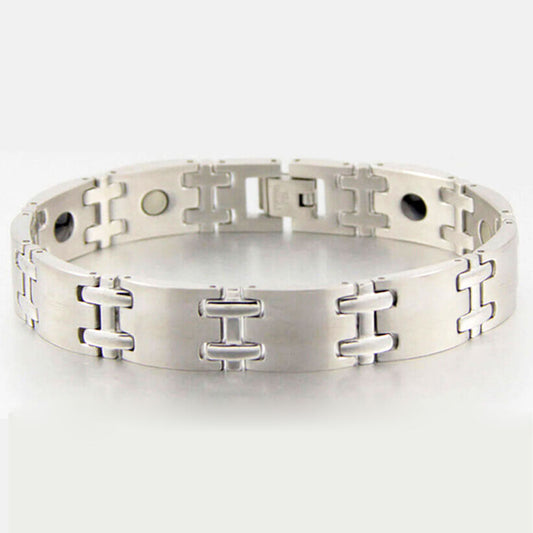 Attractive and energy-enhancing stainless steel bracelet with magnets and negative ions