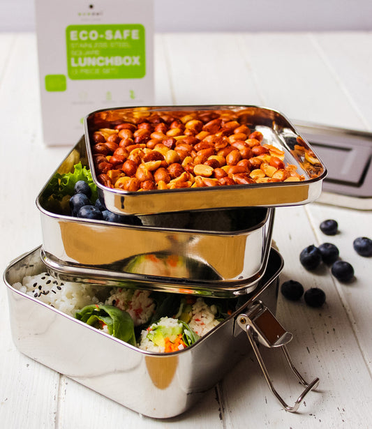 Stainless Steel 2-Tier Square Lunch Box – 40 oz by ecozoi