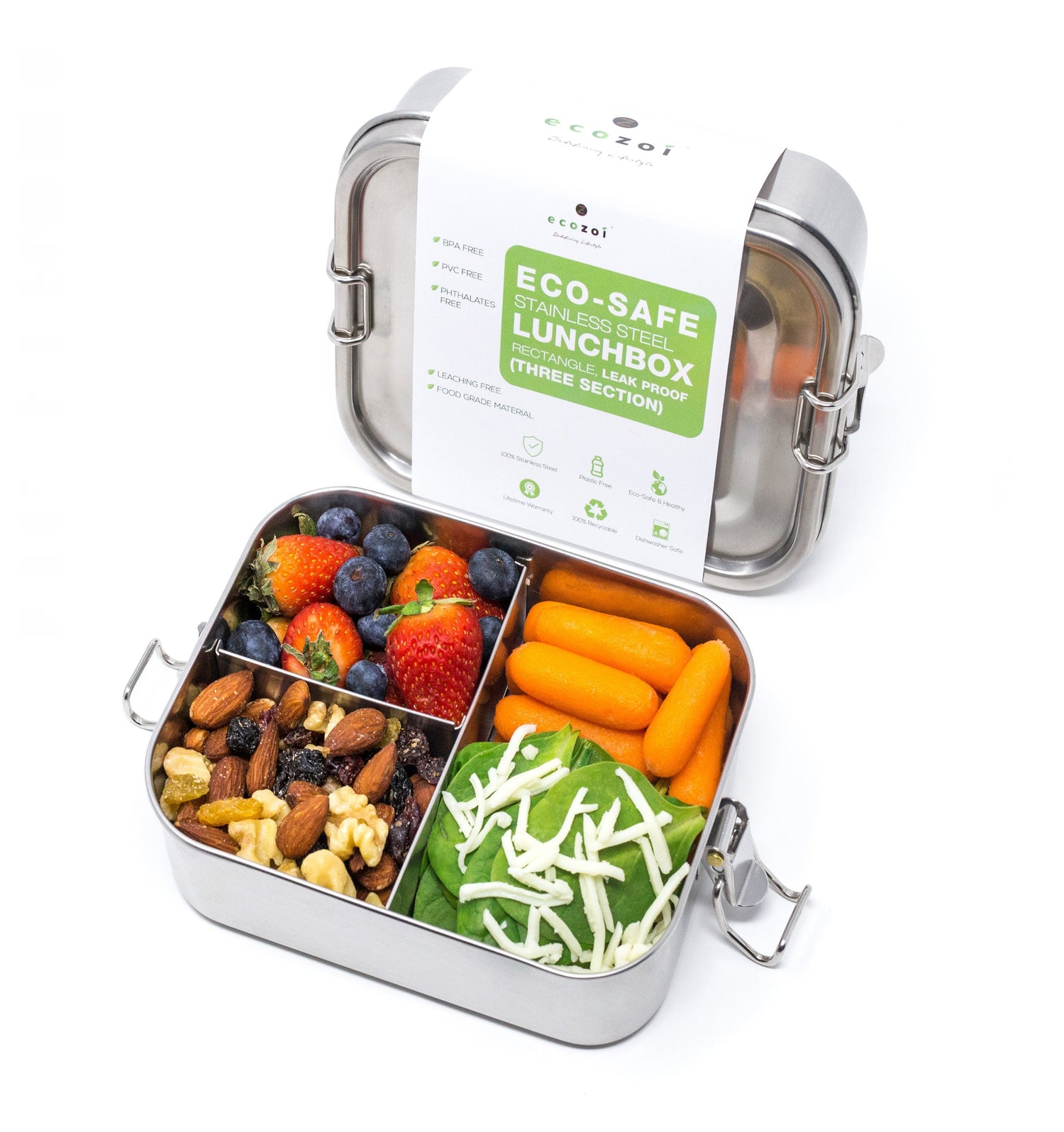 Stainless Steel 3-Compartment Leak-Proof Lunch Box – 24 oz by ecozoi