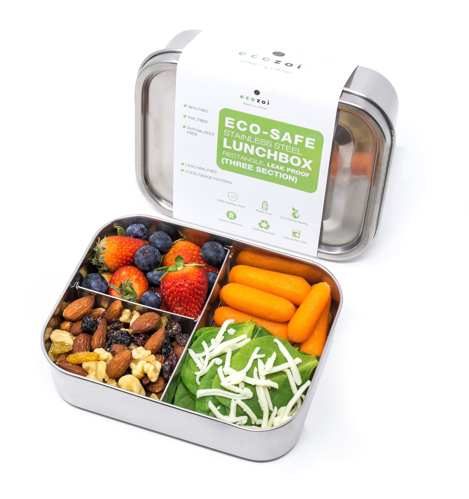Stainless Steel 3-Compartment Microwavable Lunch Box by ecozoi