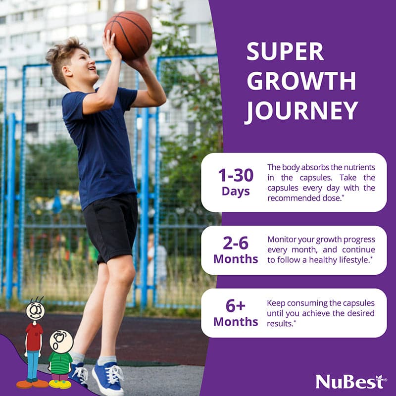 Teen Growth Support (Ages 10+) – Height, Bone & Wellness Supplement | 60 Capsules by NuBest Nutrition