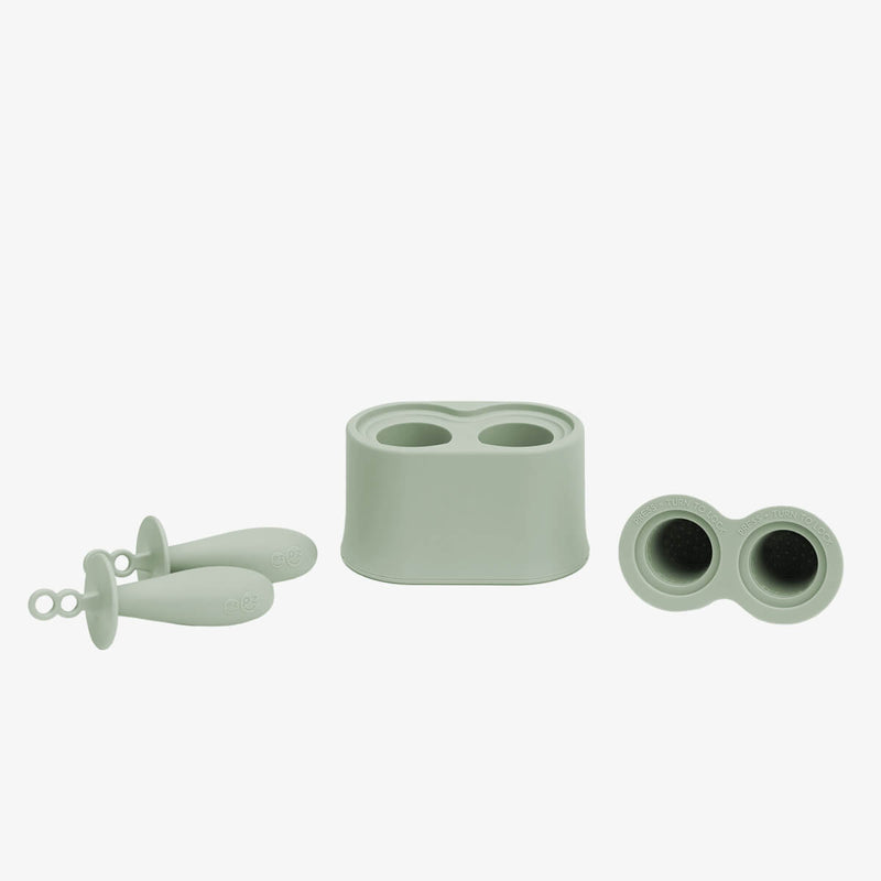 Tiny Pops in Sage Green / Silicone Popsicle Mold for Babies, Frozen Puree & Breastmilk Popsicles #color_sage / Tiny Pops – Baby-Sized Popsicle Mold for Nourishment + Teething Relief by ezpz