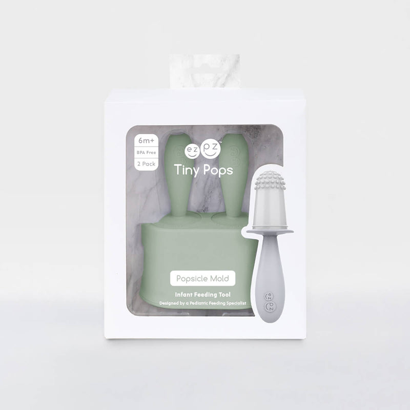 Tiny Pops in Sage Green / Silicone Popsicle Mold for Babies, Frozen Puree & Breastmilk Popsicles #color_sage / Tiny Pops – Baby-Sized Popsicle Mold for Nourishment + Teething Relief by ezpz