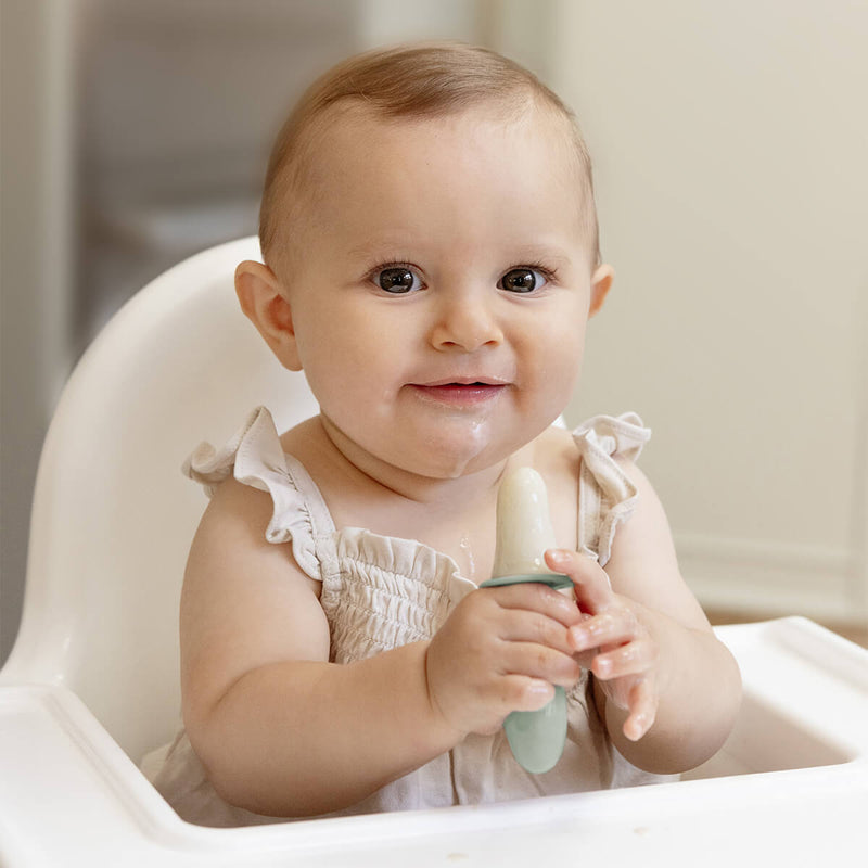 Tiny Pops in Sage Green / Silicone Popsicle Mold for Babies, Frozen Puree & Breastmilk Popsicles #color_sage / Tiny Pops – Baby-Sized Popsicle Mold for Nourishment + Teething Relief by ezpz