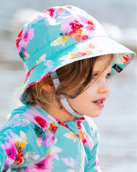 Turquoise & Pink Floral Sun Hat – UPF 50+ by Deux par Deux