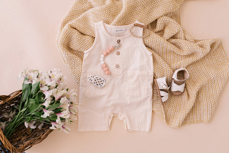 White Crop Linen Romper – Soft, Non-Toxic Style for Little Movers by Babe Basics (6–24M)