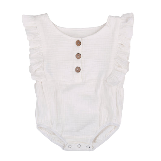 White Linen Summer Romper – Comfy, Cool & Camera-Ready by Babe Basics(6–24M)