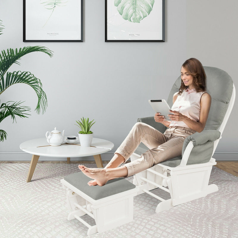 Wood Baby Glider and Ottoman Cushion Set – Light Gray