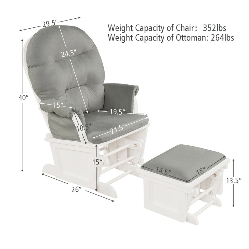 Wood Baby Glider and Ottoman Cushion Set – Light Gray